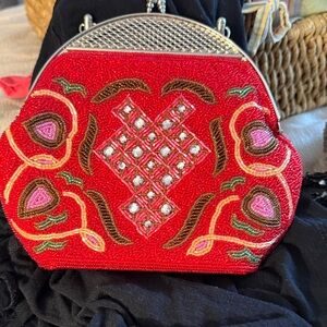 Embroidered Red Handbag